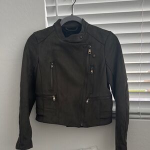 Banana Republic Cropped Olive Suede Moto Jacket